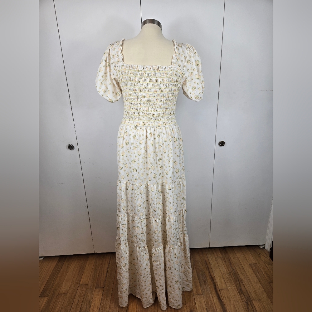 Storia Cream Floral Maxi Dress with Puff Sleeves - Picture 4 of 5